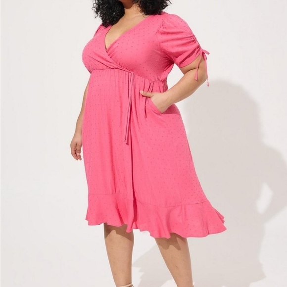 Torrid Dresses & Skirts - Torrid Midi Swiss Linen Surplice Dress Pink Plus Size 3